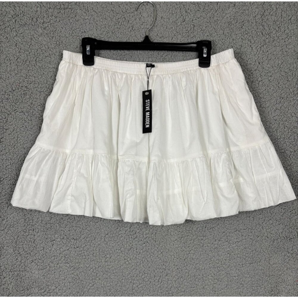 Steve Madden Women's Aisha Skirt White Ruffle Mini Skirt Size Large NWT's